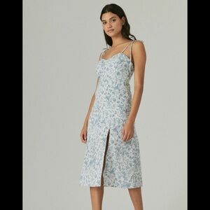 Lucky Brand Blue and White Floral Linen Midi Dress